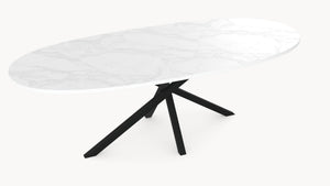 HPL eettafel White Marble - Ovaal - Matrix Twist - Industrial Home