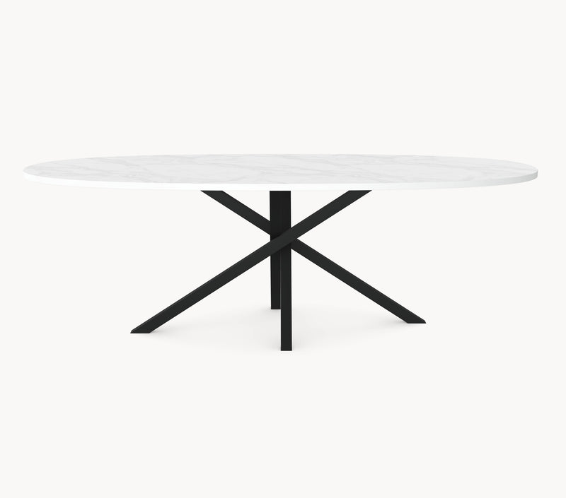 HPL eettafel White Marble - Ovaal - Matrix Twist sfeerbeeld 2 - Industrial Home