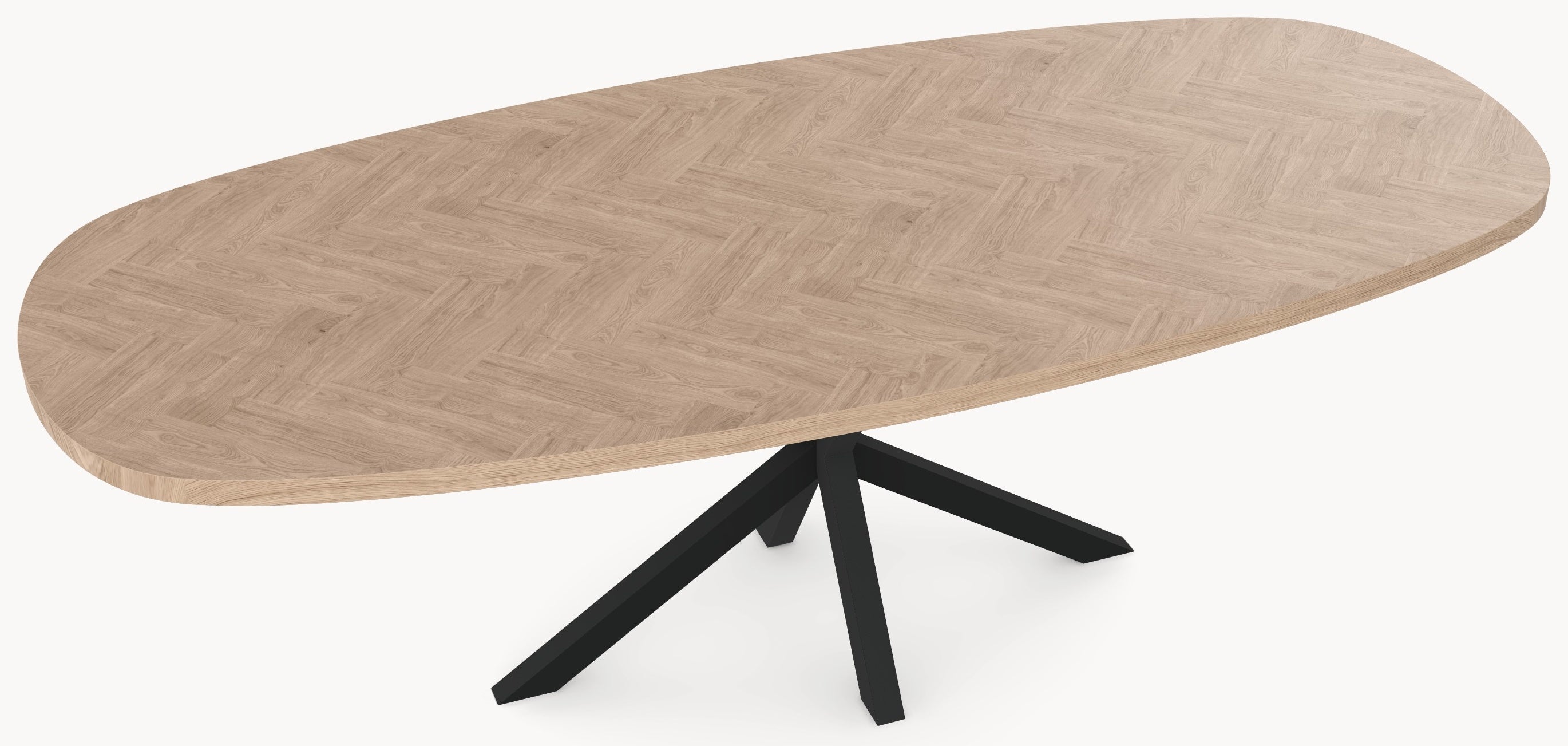 Visgraat eiken eettafel - Deens Recht - A angled Metaal - Industrial Home