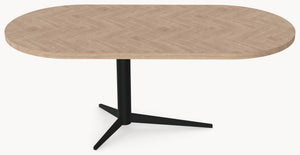 Visgraat eiken eettafel - Plat Ovaal - Trios Metaal sfeerbeeld 2 - Industrial Home