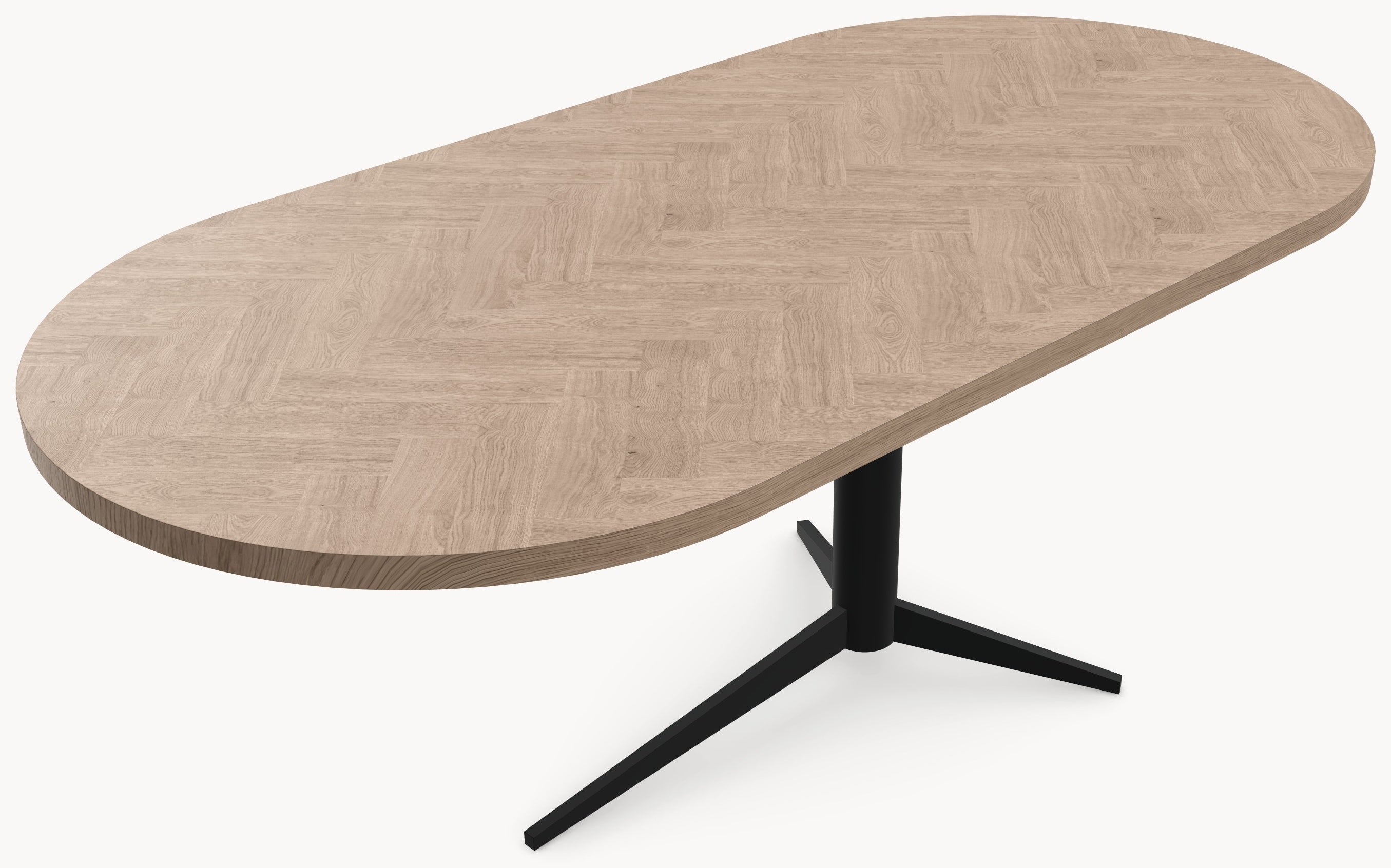 Visgraat eiken eettafel - Plat Ovaal - Trios Metaal - Industrial Home