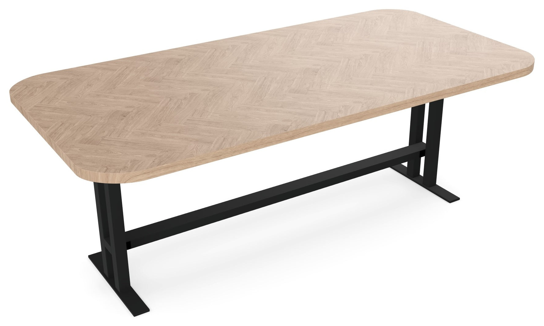 Visgraat eiken eettafel - Recht Radius - K onderstel Metaal - Industrial Home