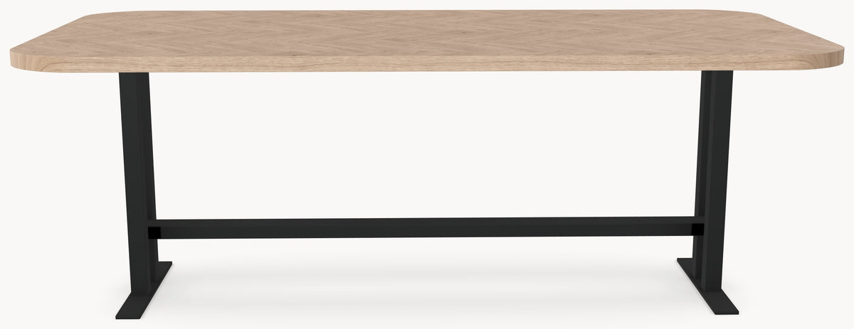 Visgraat eiken eettafel - Recht Radius - K onderstel Metaal sfeerbeeld 2 - Industrial Home
