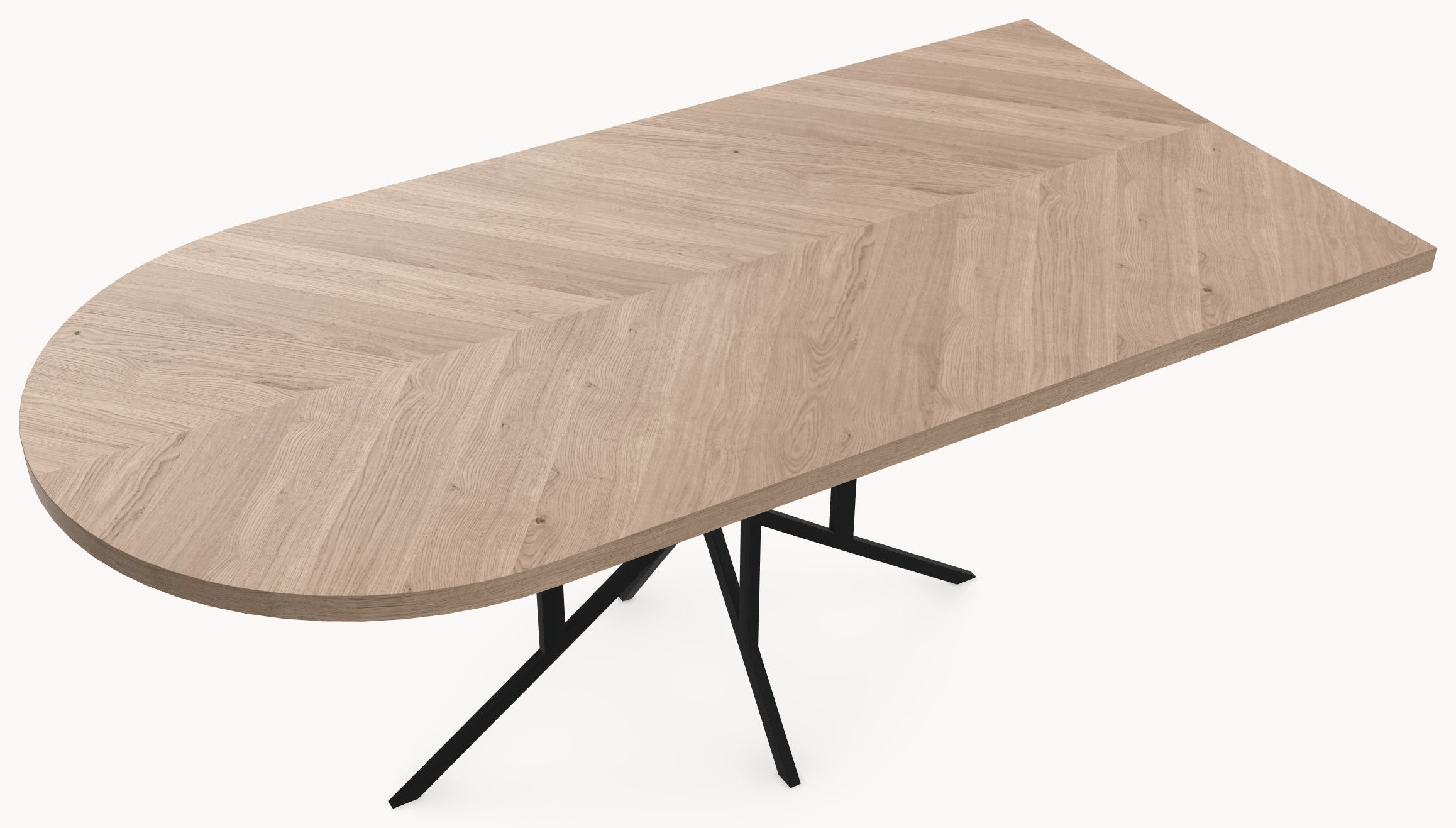 Visgraat eiken eettafel - Recht Rond - Matrix light Metaal - Industrial Home