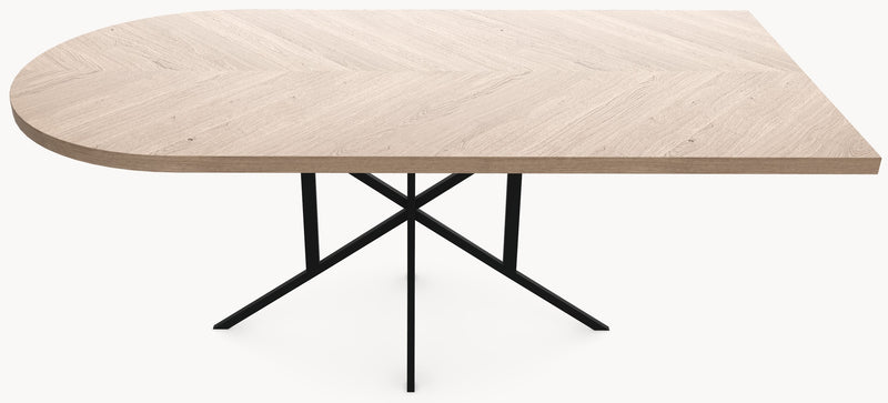 Visgraat eiken eettafel - Recht Rond - Matrix light Metaal sfeerbeeld 2 - Industrial Home