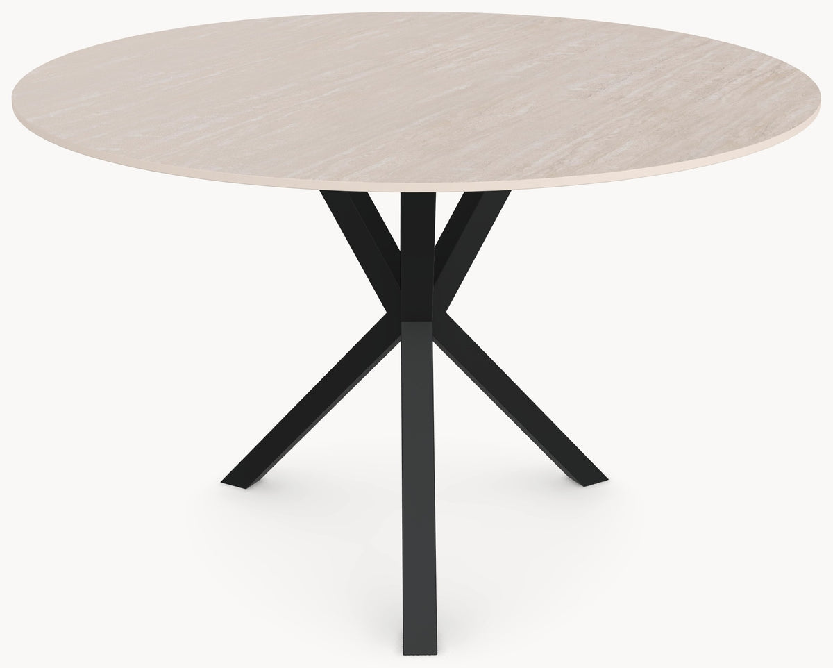 Keramiek eettafel Travertino Chiaro - Rond - Tripod Metaal - Industrial Home