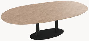 Visgraat eiken eettafel - Deens Rond - Sol Double metaal - Industrial Home