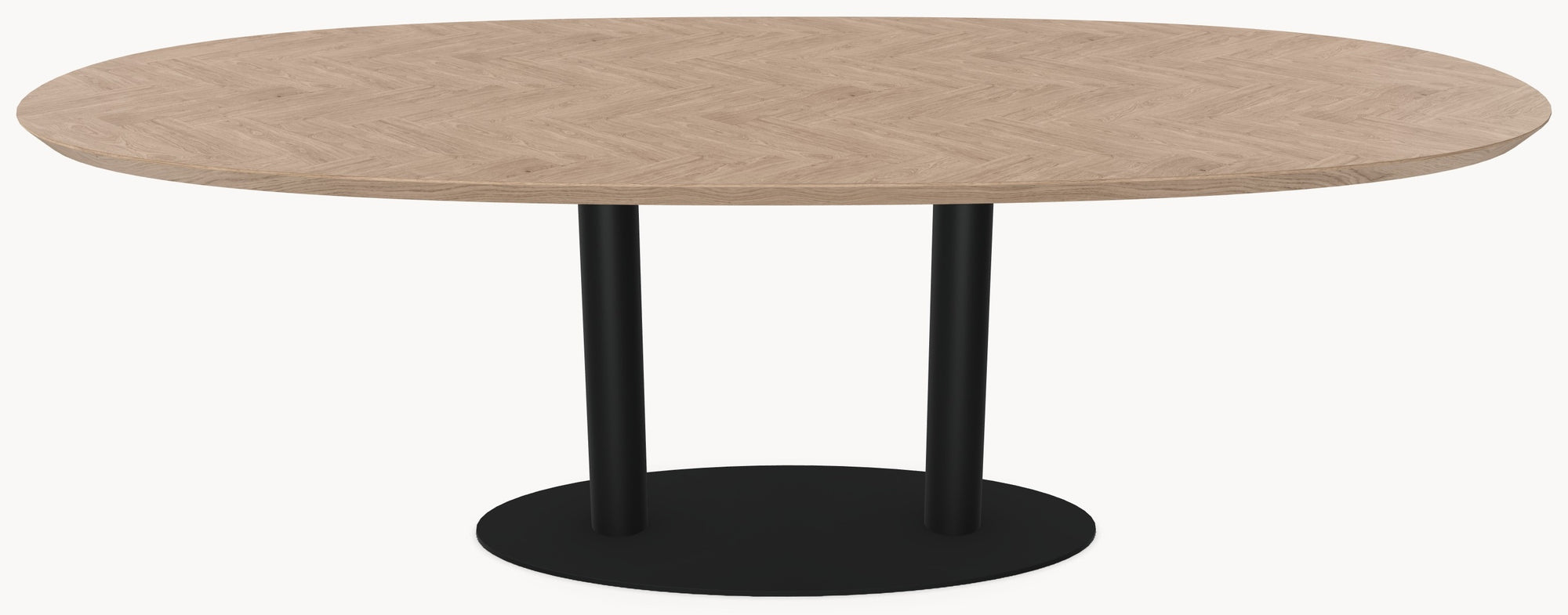 Visgraat eiken eettafel - Deens Rond - Sol Double metaal sfeerbeeld 2 - Industrial Home