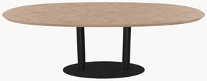 Visgraat eiken eettafel - Deens Rond - Sol Double metaal sfeerbeeld 2 - Industrial Home