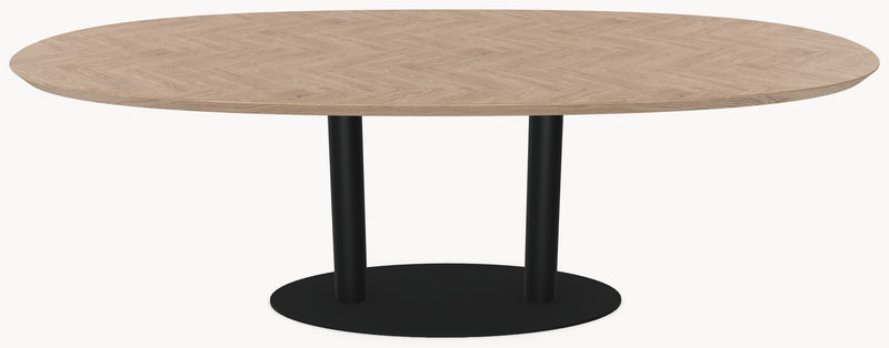 Visgraat eiken eettafel - Deens Rond - Sol Double metaal sfeerbeeld 2 - Industrial Home