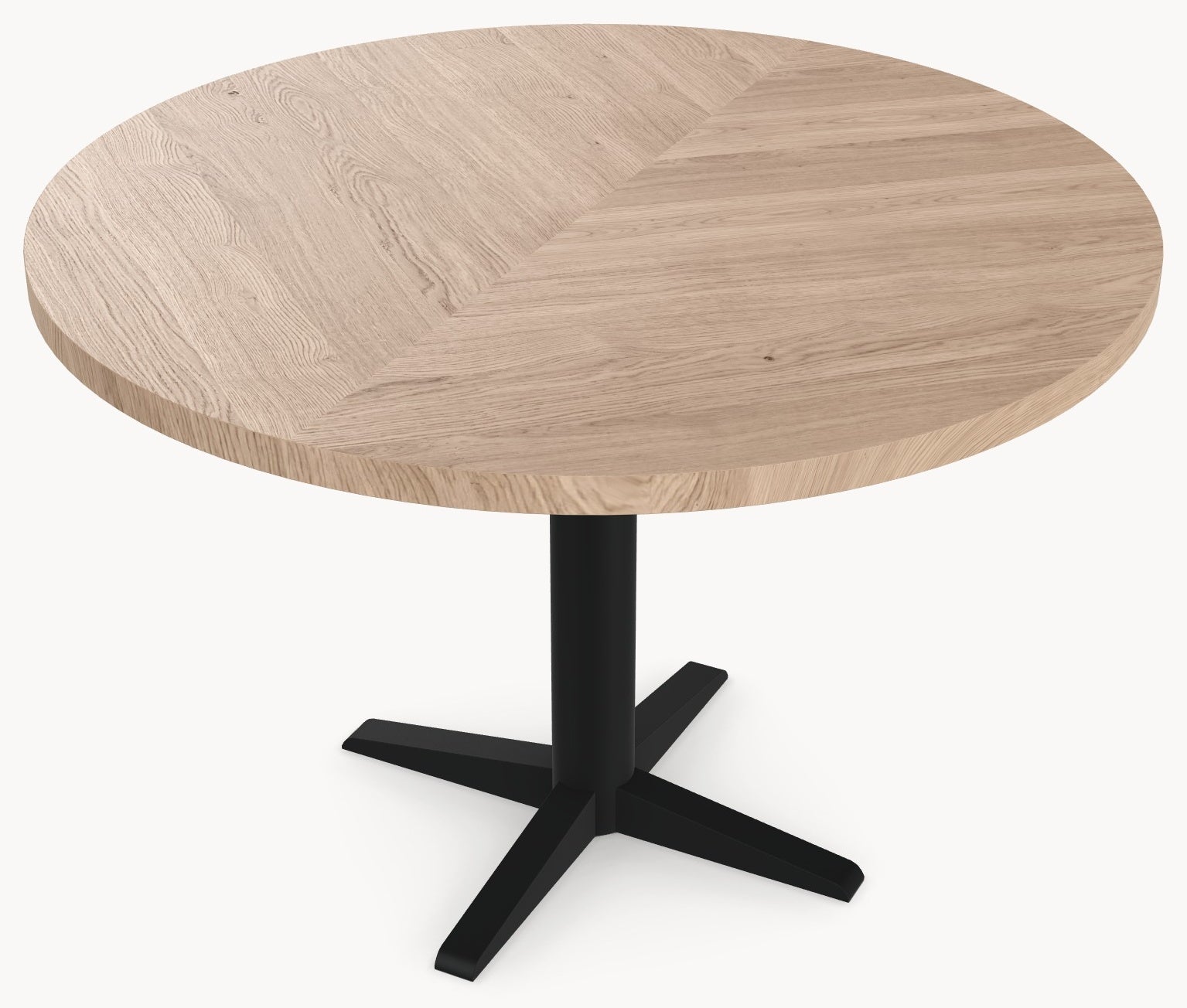 Visgraat eiken eettafel - Rond - Sol X Metaal - Industrial Home