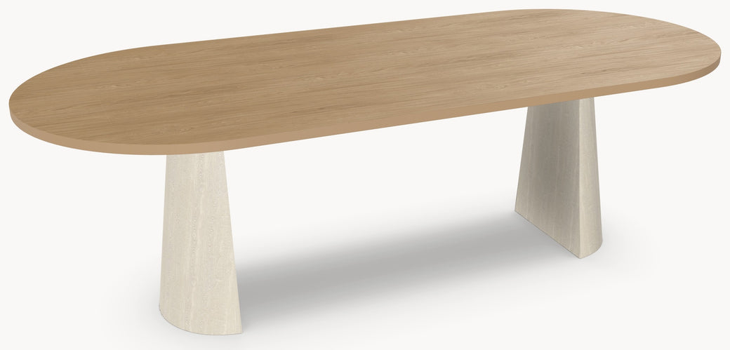 HPL eettafel Casella Oak Natural - Plat Ovaal - 2 Halfcones eiken - Japandi