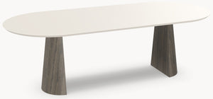 HPL eettafel Seashell - Plat Ovaal - 2 Halfcones eiken - Japandi