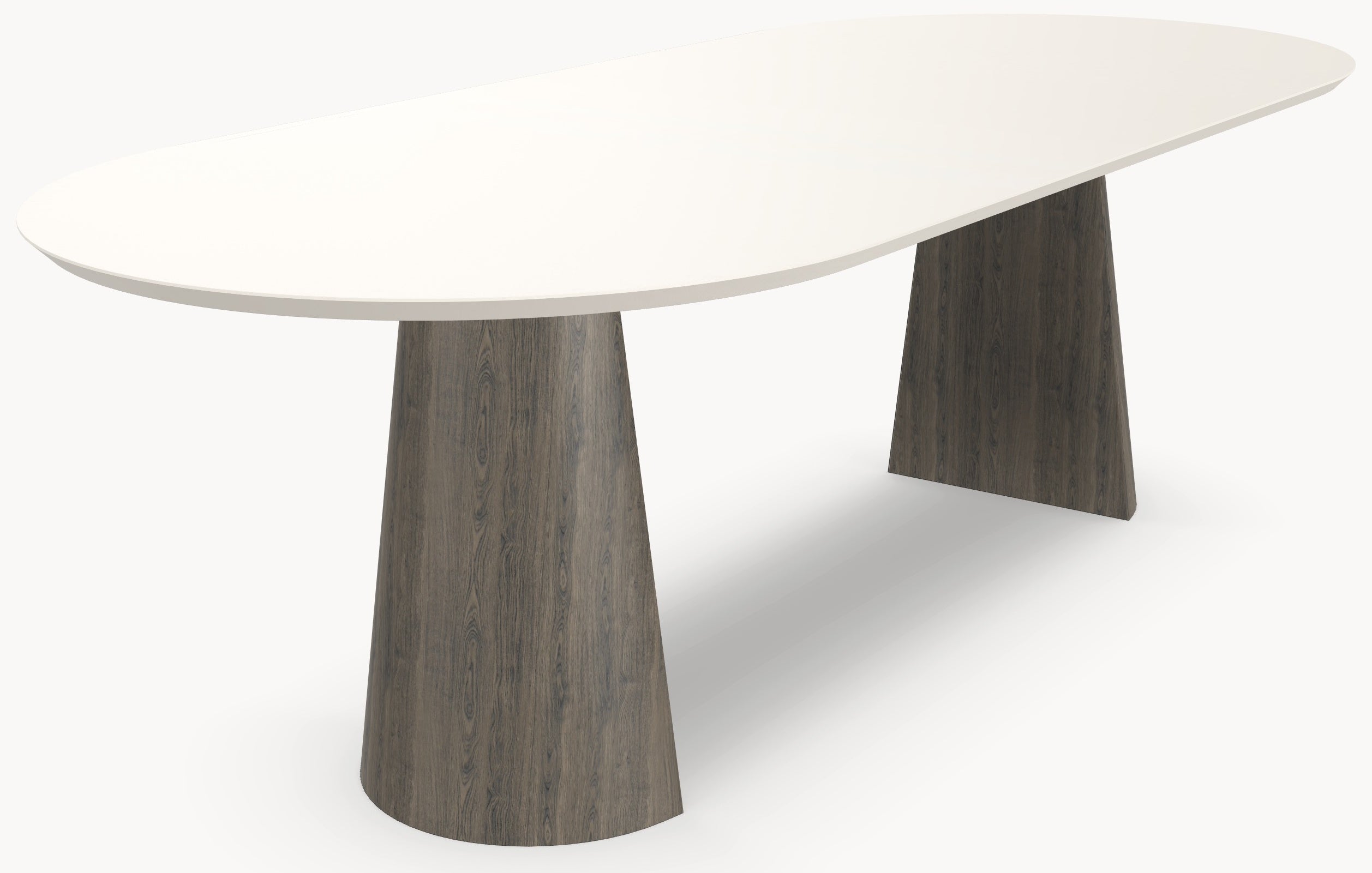 HPL eettafel Seashell - Plat Ovaal - 2 Halfcones eiken - Japandi