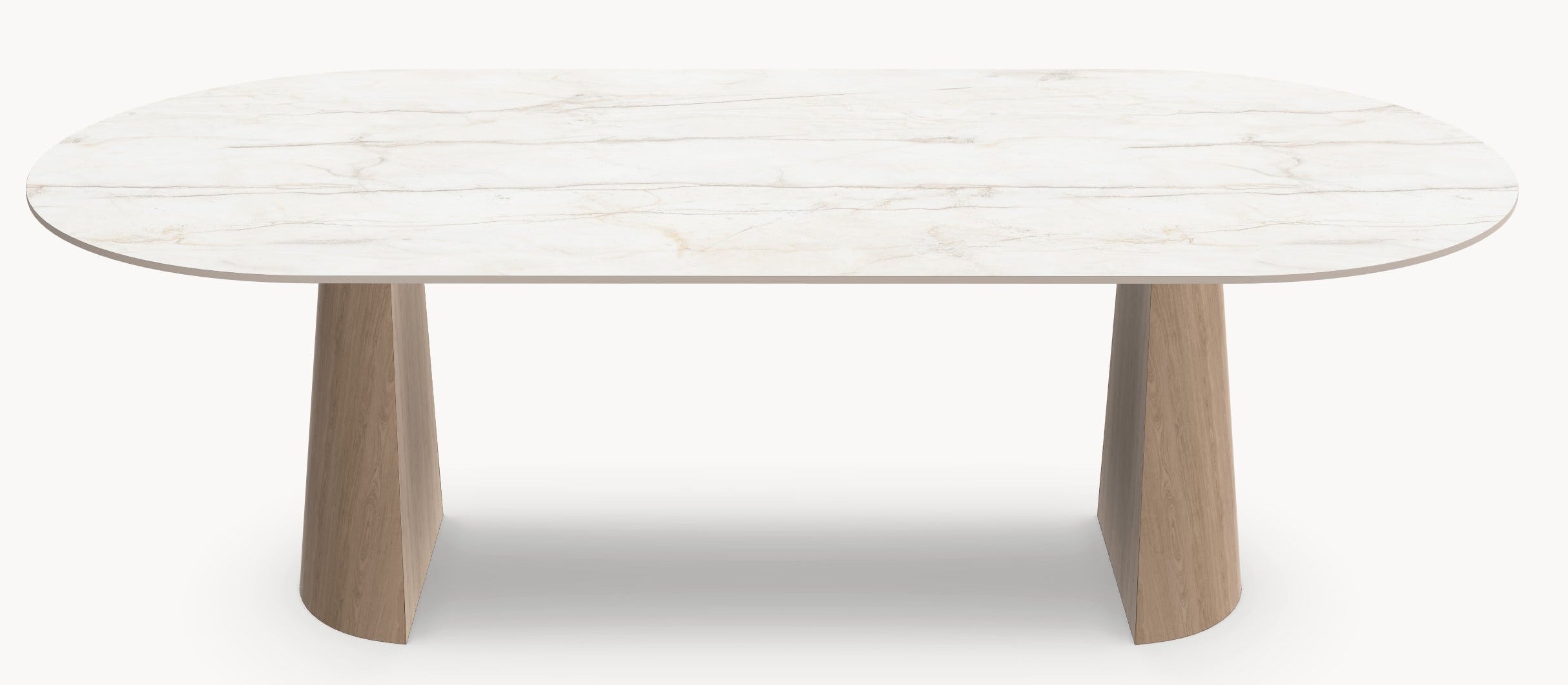 Keramische eettafel Silver Root White- Plat Ovaal - 2 Half cones eiken - Japandi