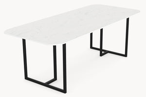 Keramische tafel Calacatta Glory - Recht Rond - T onderstel - Industrial Home