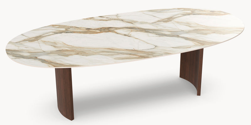 Keramische tafel Calacatta Hermitage - Deens Rond - Half Moon Eiken - Industrial Home