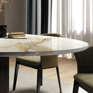 Keramische tafel Calacatta Hermitage - Deens Rond - Half Moon Eiken sfeerbeeld 4 - Industrial Home