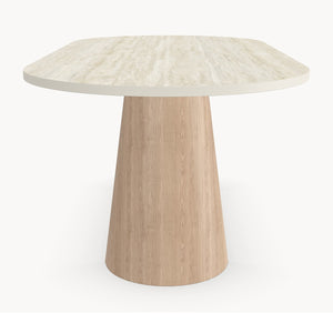 Melamine eettafel Soft Moon Grey - Plat-Ovaal - Half cone eiken onderstel - Japandi — afbeelding 2 | Industrial Home