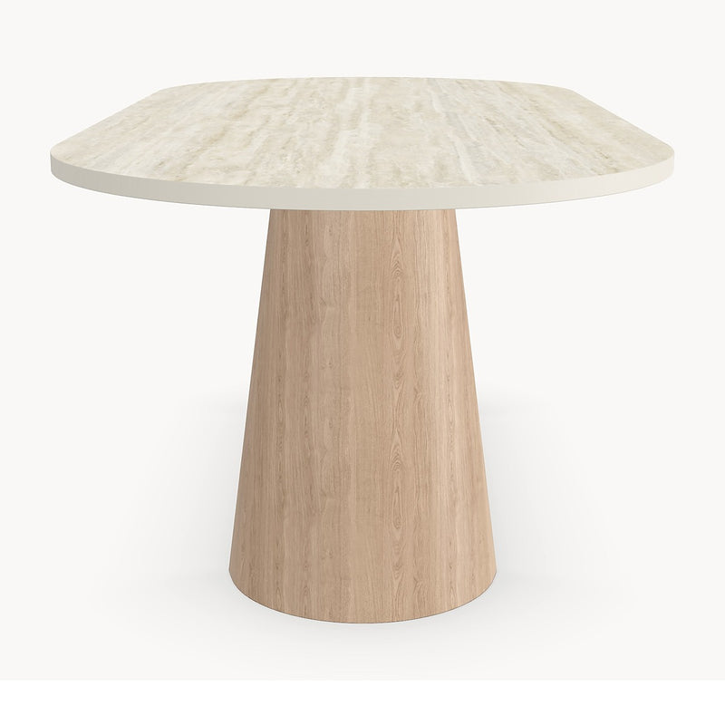 Melamine eettafel Soft Moon Grey - Plat-Ovaal - Half cone eiken onderstel - Japandi — afbeelding 2 | Industrial Home