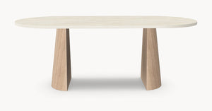 Melamine eettafel Soft Moon Grey - Plat-Ovaal - Half cone eiken onderstel - Japandi — afbeelding 3 | Industrial Home