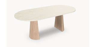 Melamine eettafel Soft Moon Grey - Plat-Ovaal - Half cone eiken onderstel - Japandi — afbeelding 4 | Industrial Home