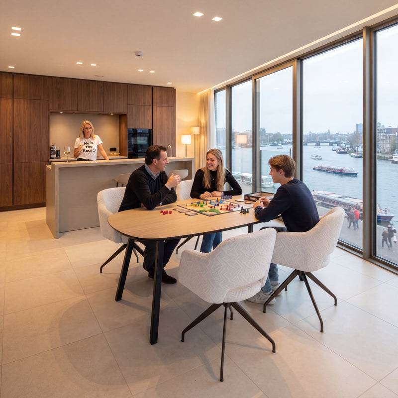 Melamine eettafel Light Oak - Deens Recht - A Angled onderstel | Industrial Home