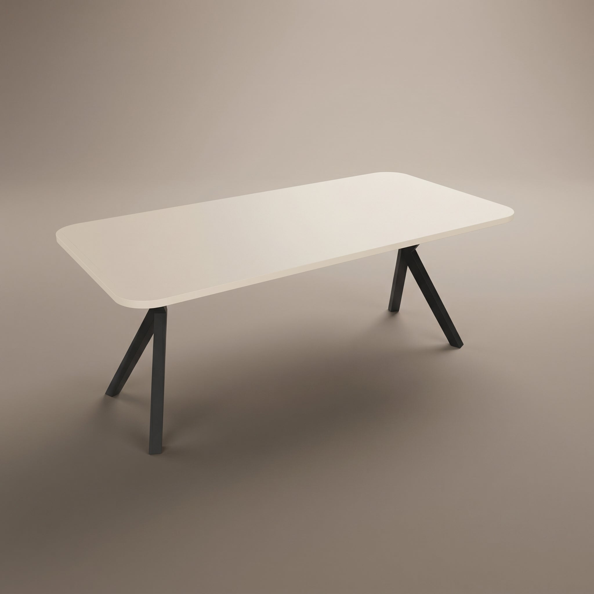 Melamine eettafel Oatmeal Beige - Recht Radius - AX onderstel metaal