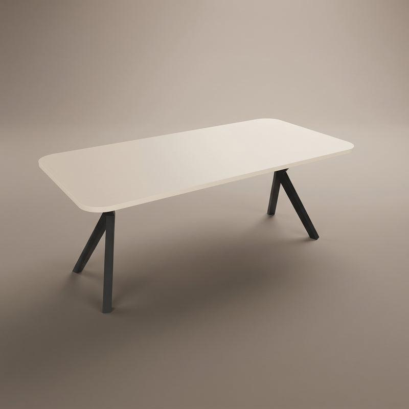 Melamine eettafel Oatmeal Beige - Recht Radius - AX onderstel metaal | Industrial Home