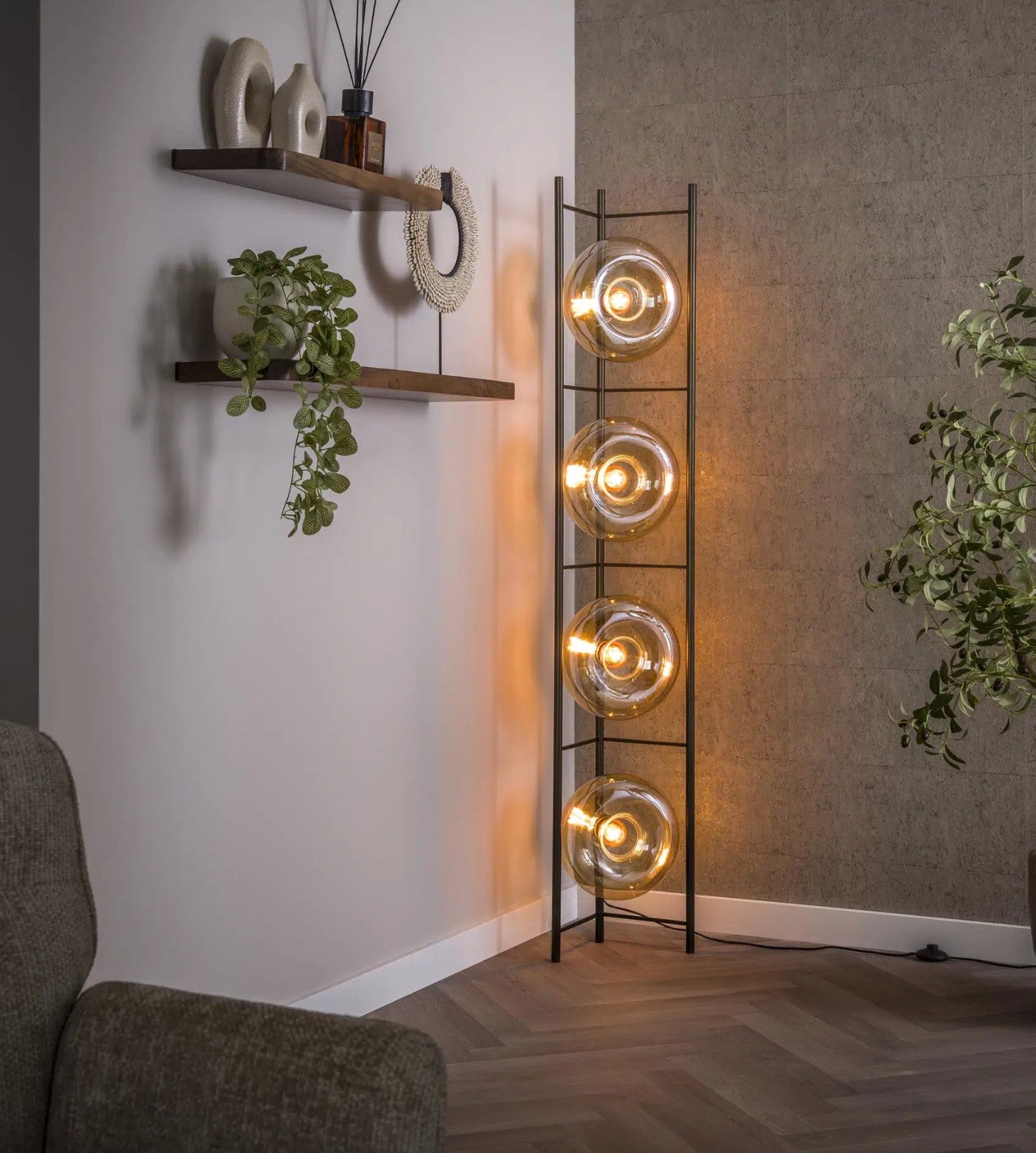 Vloerlamp Soll 4-lichts / Amber glas