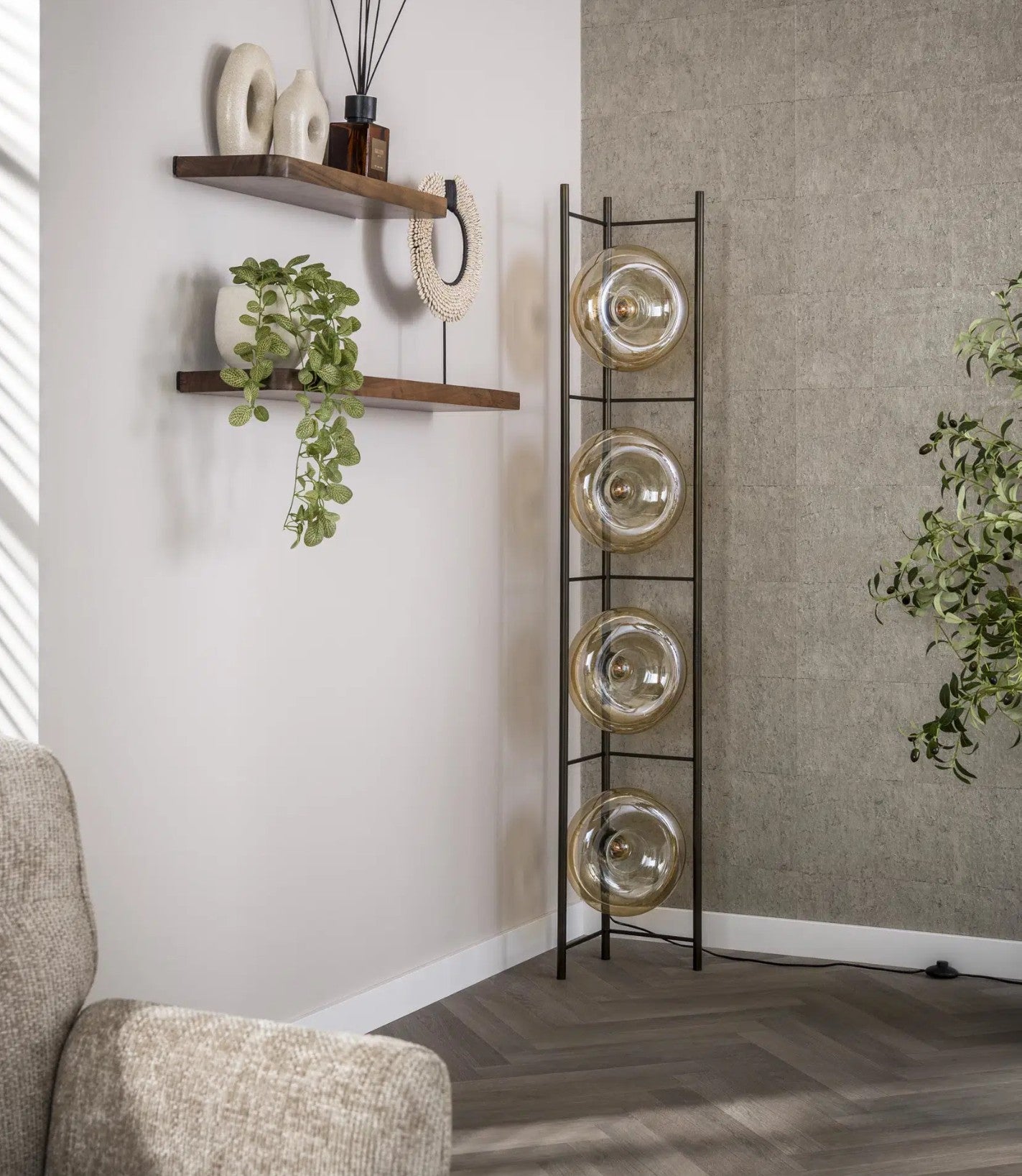 Vloerlamp Soll 4-lichts / Amber glas