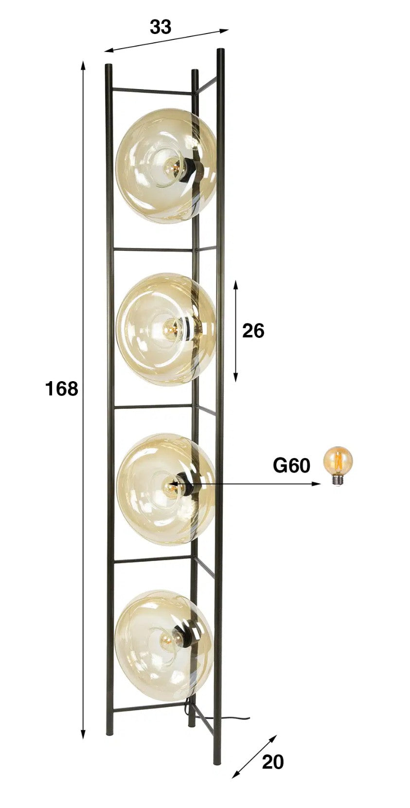 Vloerlamp Soll 4-lichts / Amber glas sfeerbeeld 5 - Industrial Home