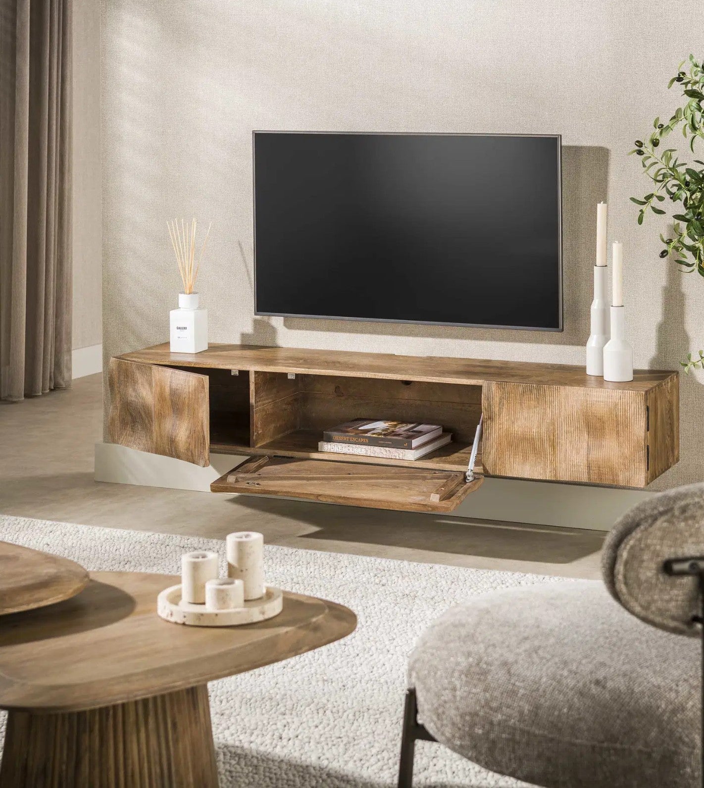 TV-meubel Ocean / Massief mango zand