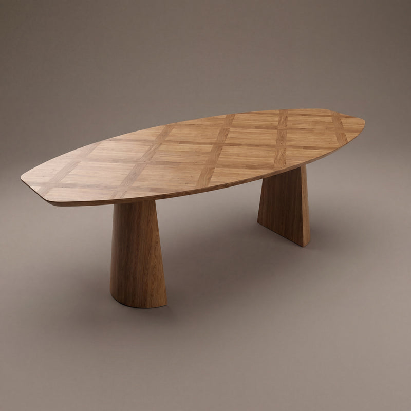 Visgraat eiken Versailles eettafel - Half Ovaal - 2 Half cones eiken Japandi