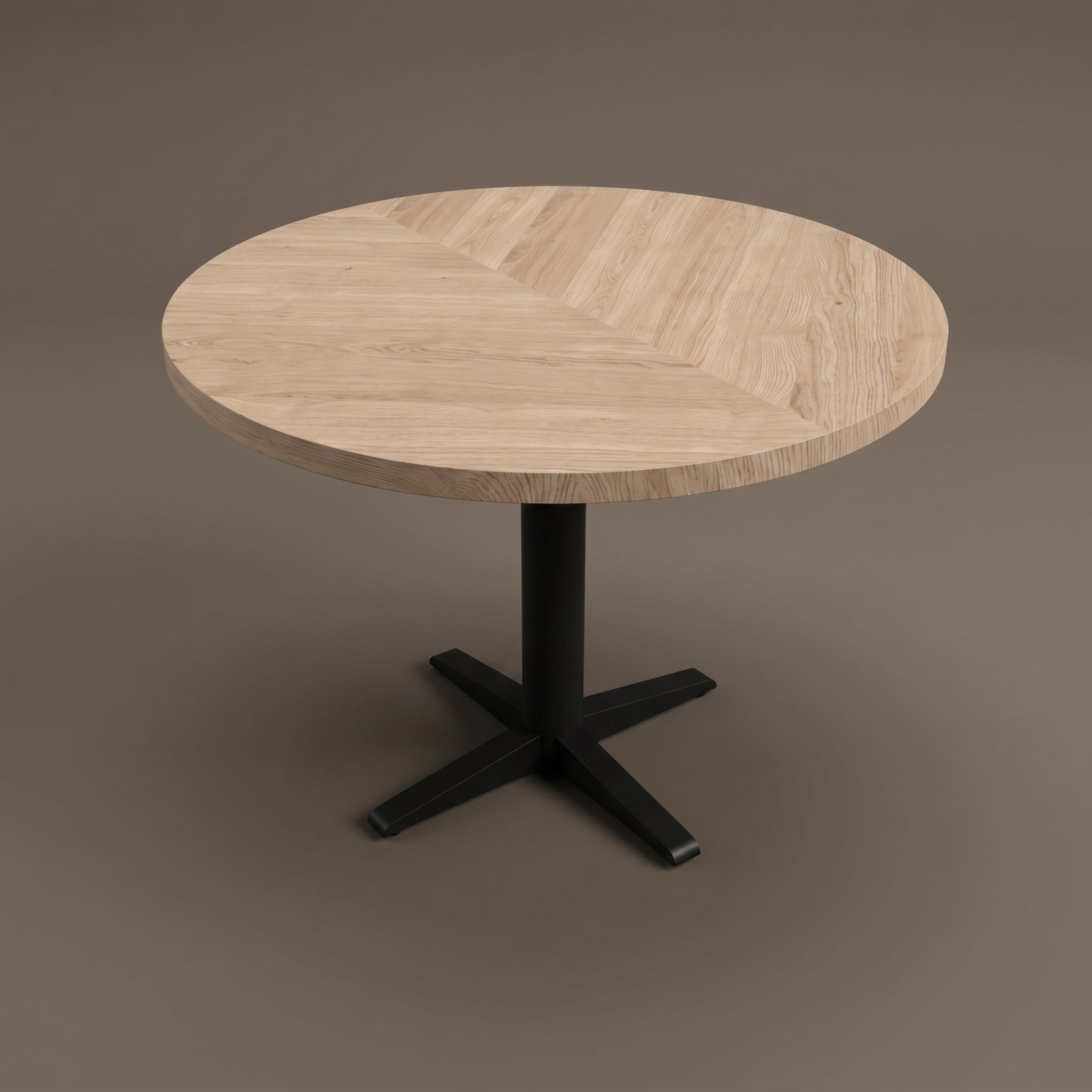 Visgraat eiken eettafel - Rond - Sol X Metaal