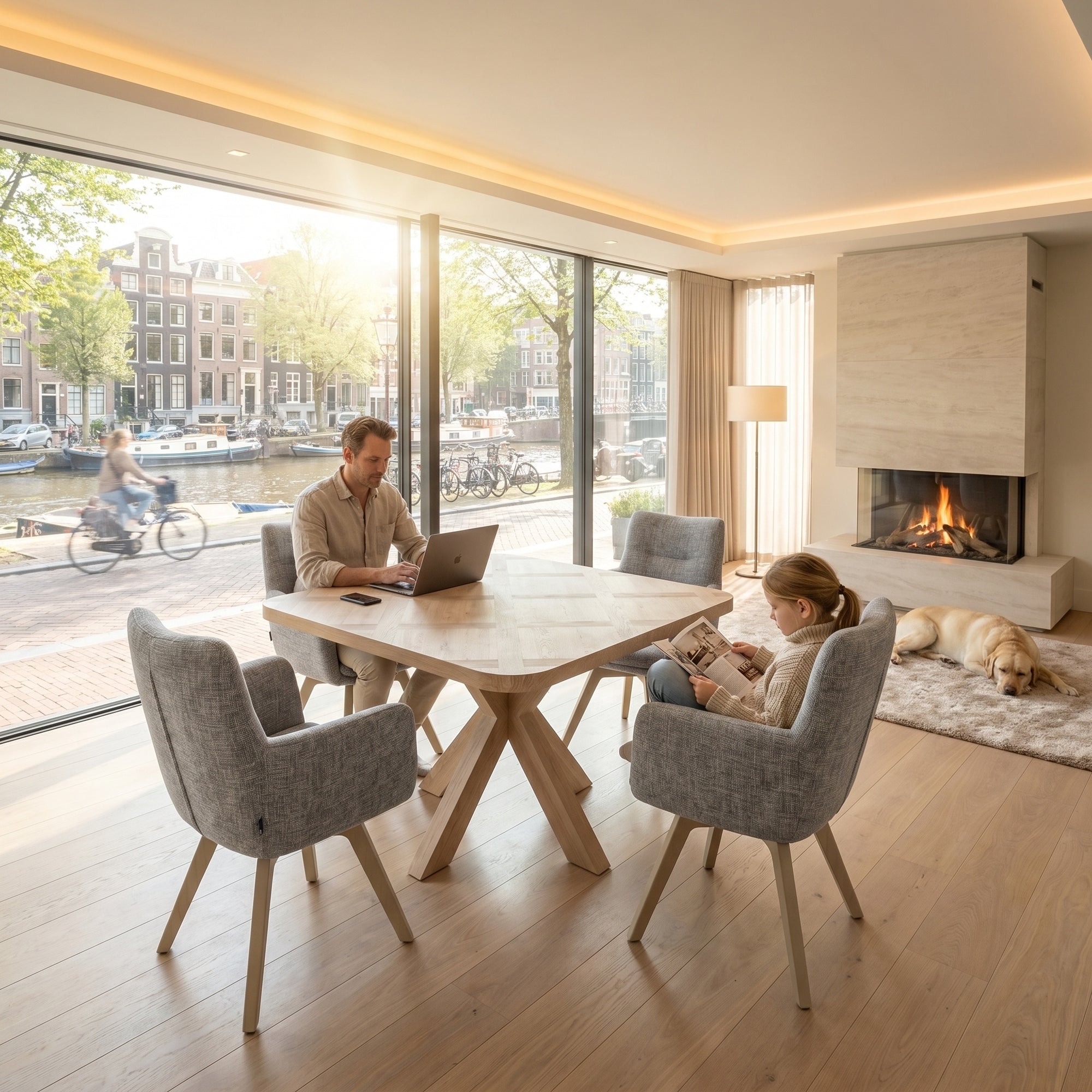 Visgraat eiken eettafel Versailles - Vierkant - Eiken Matrix | Industrial Home