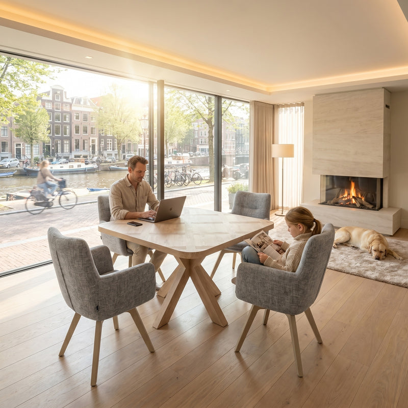 Visgraat eiken eettafel Versailles - Vierkant - Eiken Matrix | Industrial Home