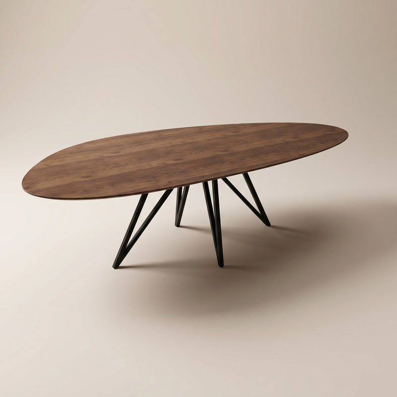 Walnoot eettafel - Kiezel B - Spikes metaal — massief walnoot