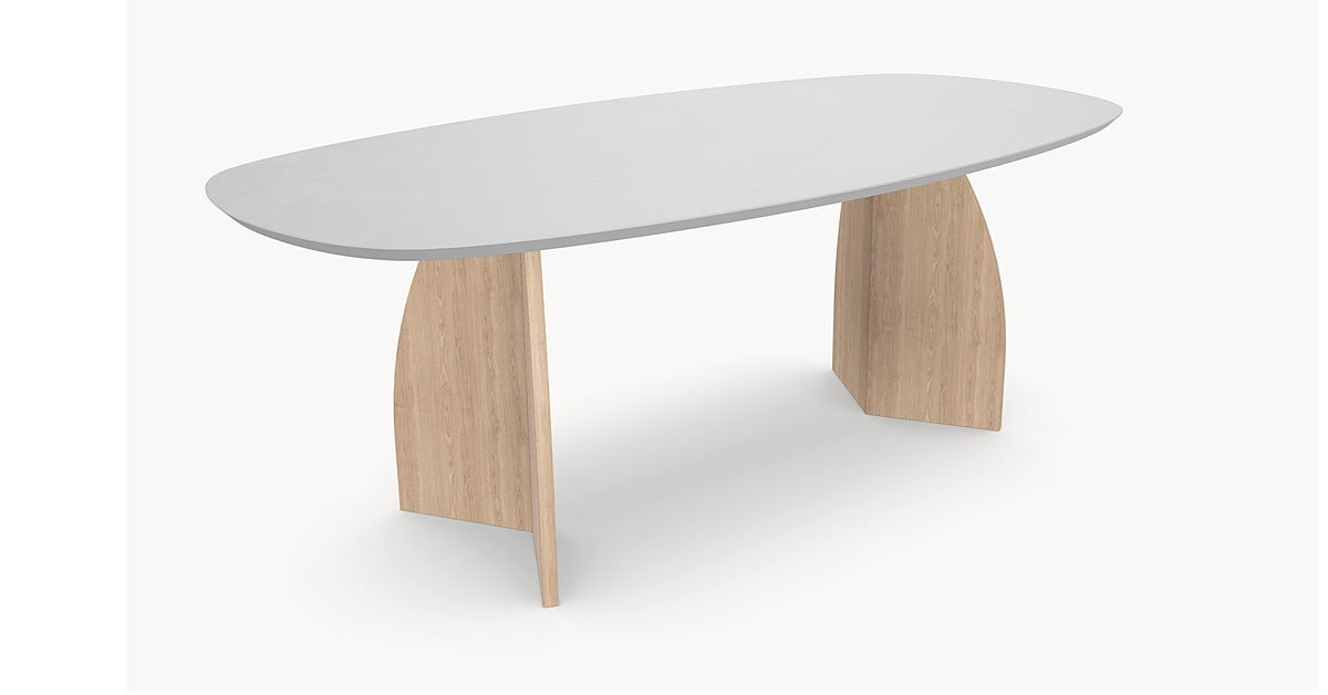 HPL eettafel Light Concrete - Deens Recht - V eiken onderstel - Japandi