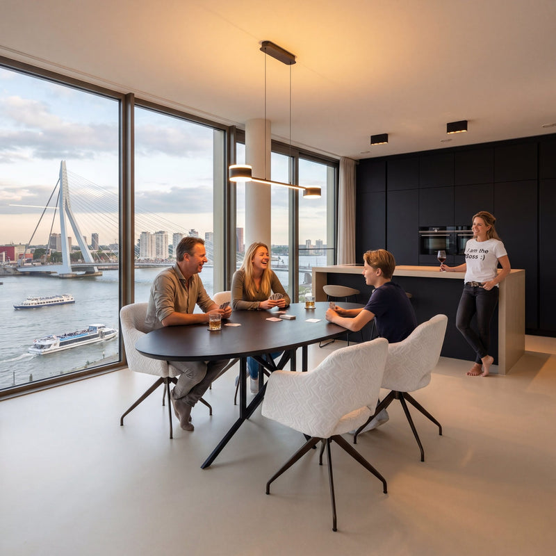 Melamine eettafel Black Oak - Kiezel A - Matrix Thin onderstel metaal - foto 2