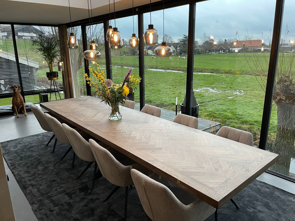 Eiken massief visgraat eettafel - Recht - A onderstel - foto 6