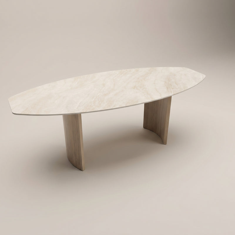 Keramiek eettafel Taj Mahal- Half Ovaal - Half Moon Eiken | Industrial Home