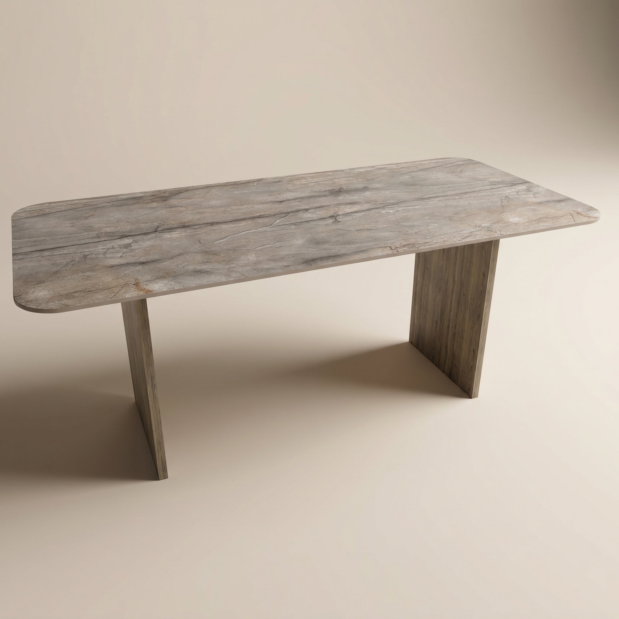 Keramik-Esstisch Silver Root Grey – Gerade Rund – Wall Eiche – Japandi