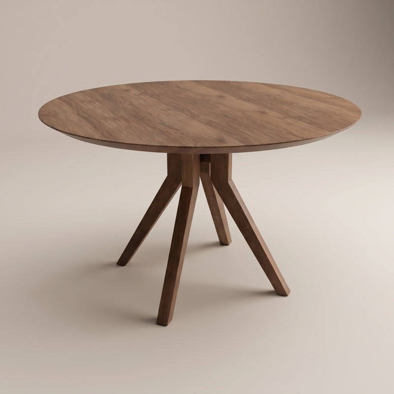 Walnoot eettafel - Rond - Amea walnoot onderstel — massief walnoot