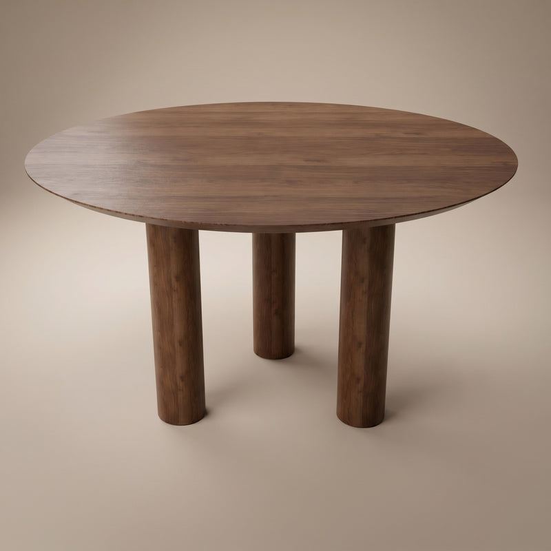 Walnoot eettafel - Rond - Pole walnoot onderstel — massief walnoot