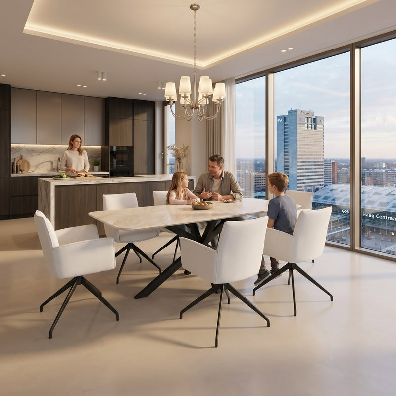 Keramiek eettafel Taj Mahal - Recht Radius - Matrix metaal | Industrial Home