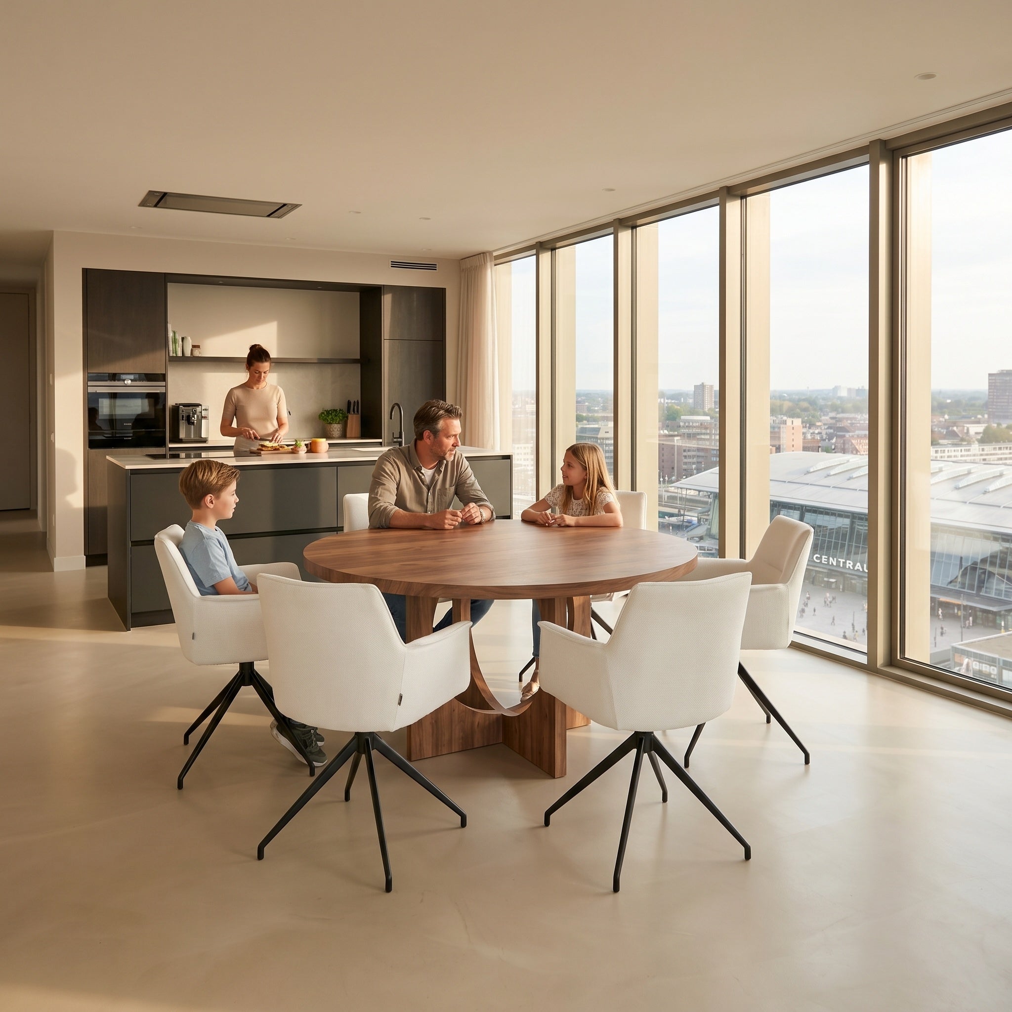 Walnut wooden dining table - Round - Nica walnut