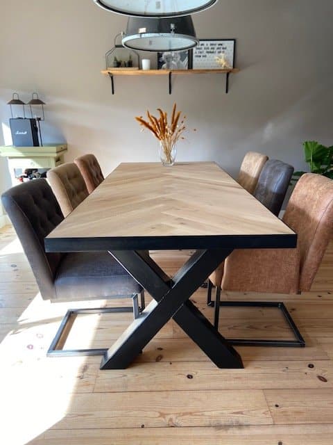 Autorisatie afgunst Moederland Eiken visgraat tafel Osla X online bestellen bij Industrial-Home